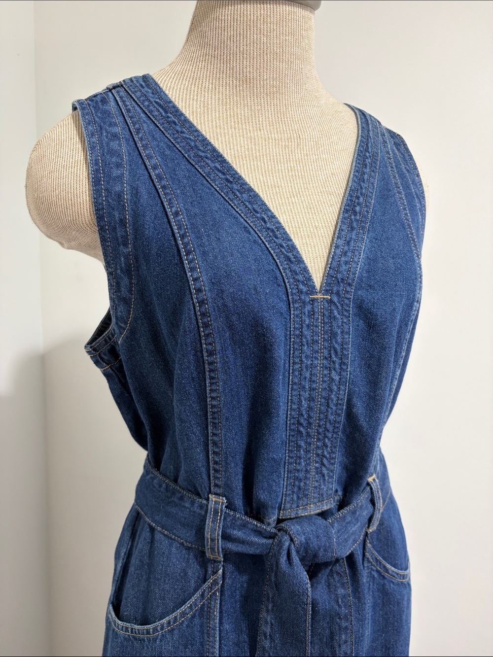 Sundance Poppy Denim Midi Dress Sleeveless Belted Size 8 Western Boho Festival - Picture 5 of 15